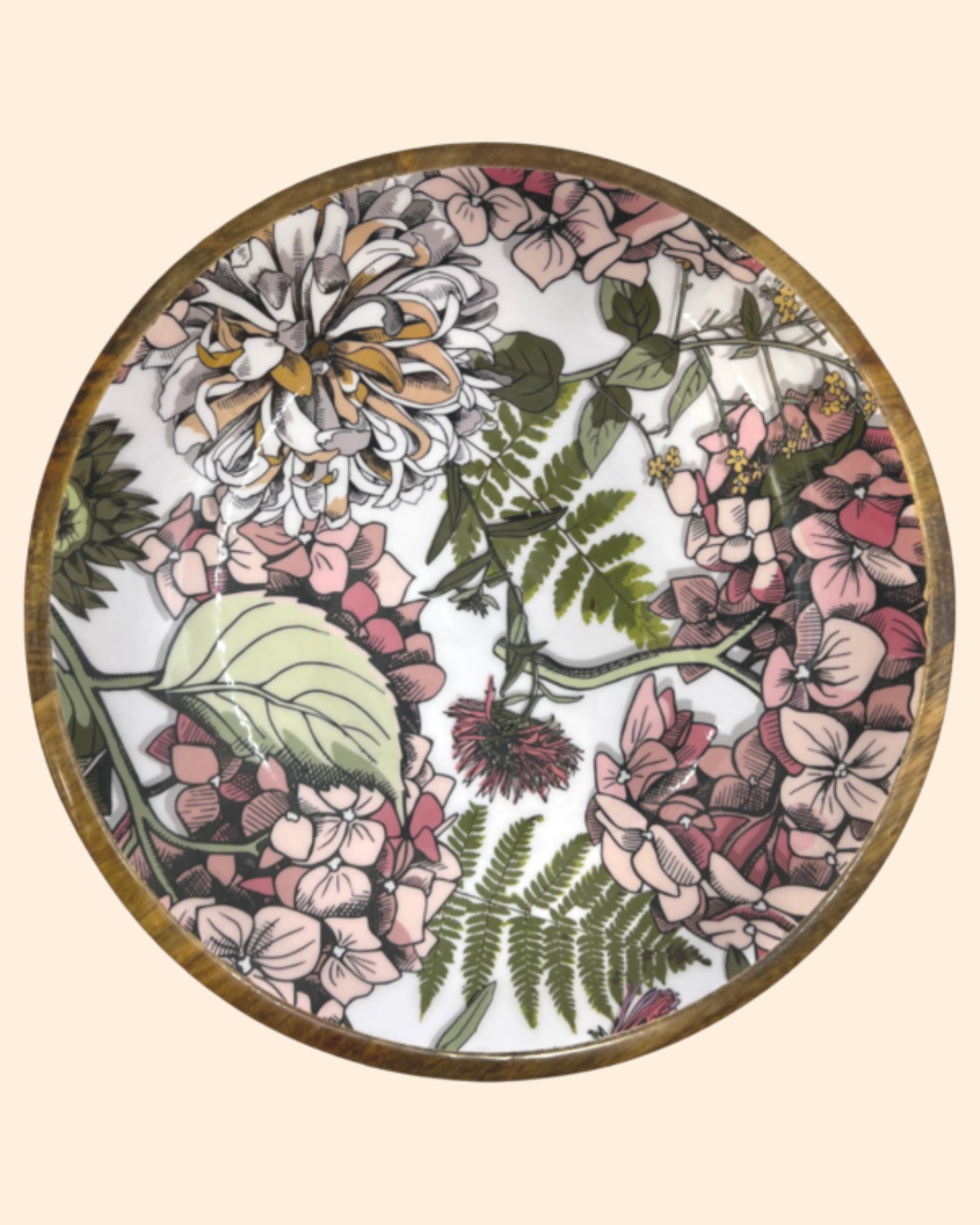 Grand plat de présentation bois de manguier pink hydrangea - by room
