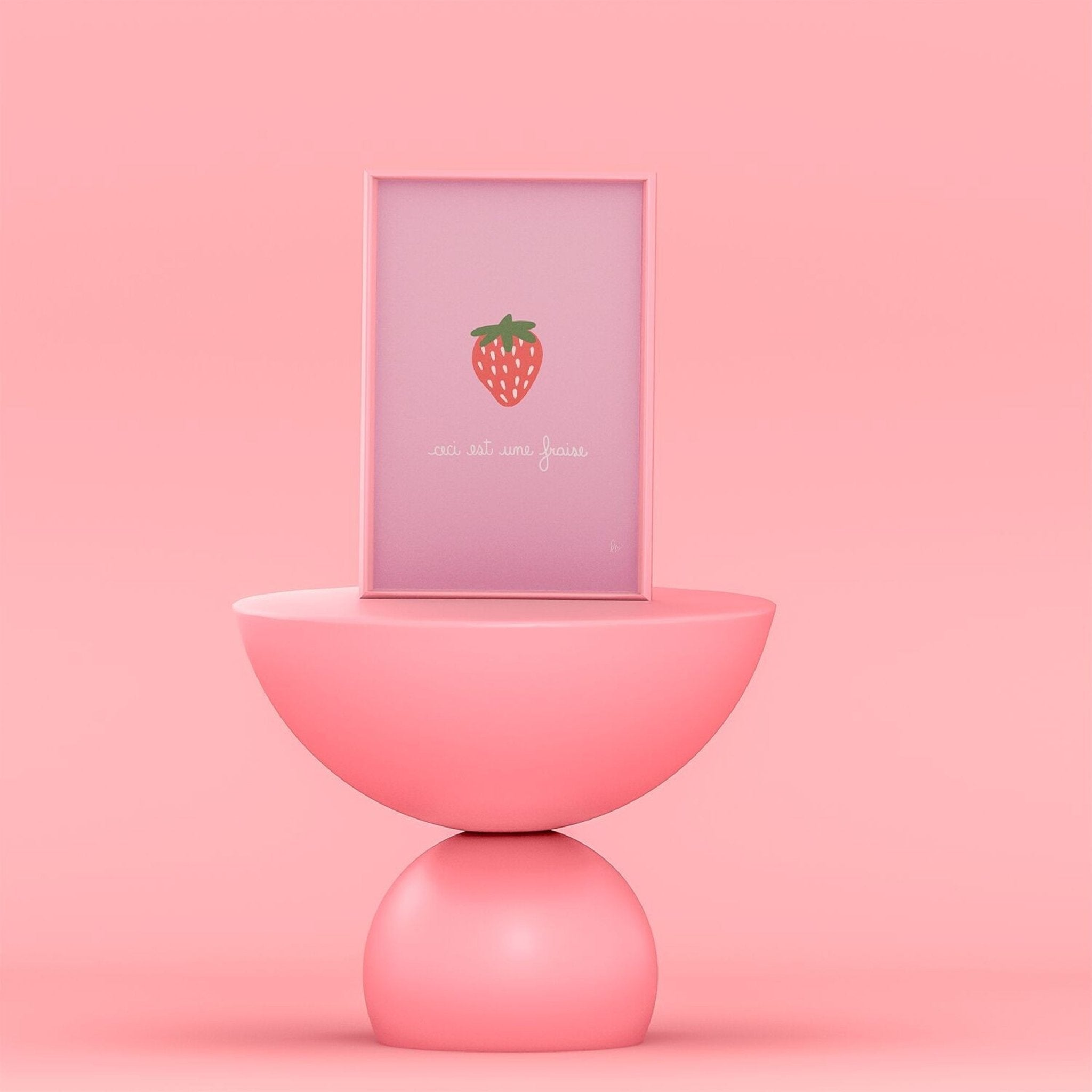 AFFICHE DÉCO TENDANCE "FRAISES" GIRLY ROSE - Illustration fait main - Lili Margaret