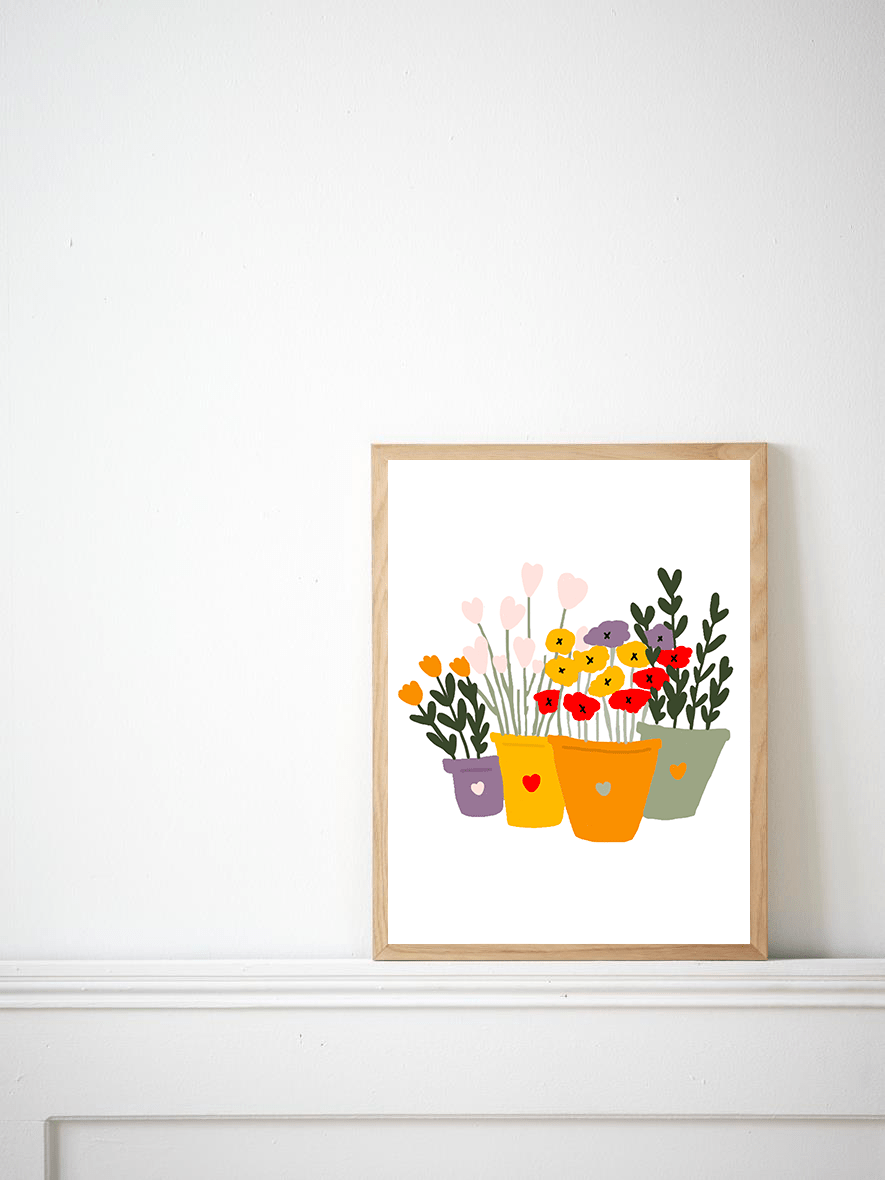 Affiche murale pots de fleurs - illustration botanique