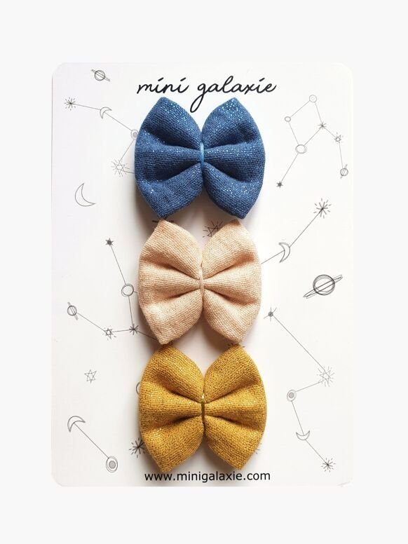 Barrettes fille mini nœuds à paillettes lot de 3