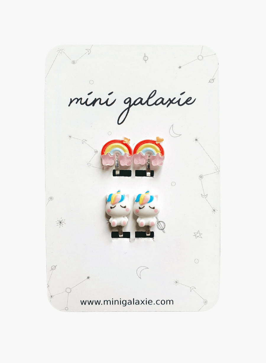 Boucles d'oreilles clips pour enfant licornes et arc en ciel 🌈