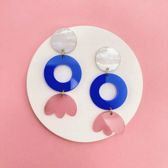 Boucles d'oreilles artisanales bleu et rose - bijoux made in France