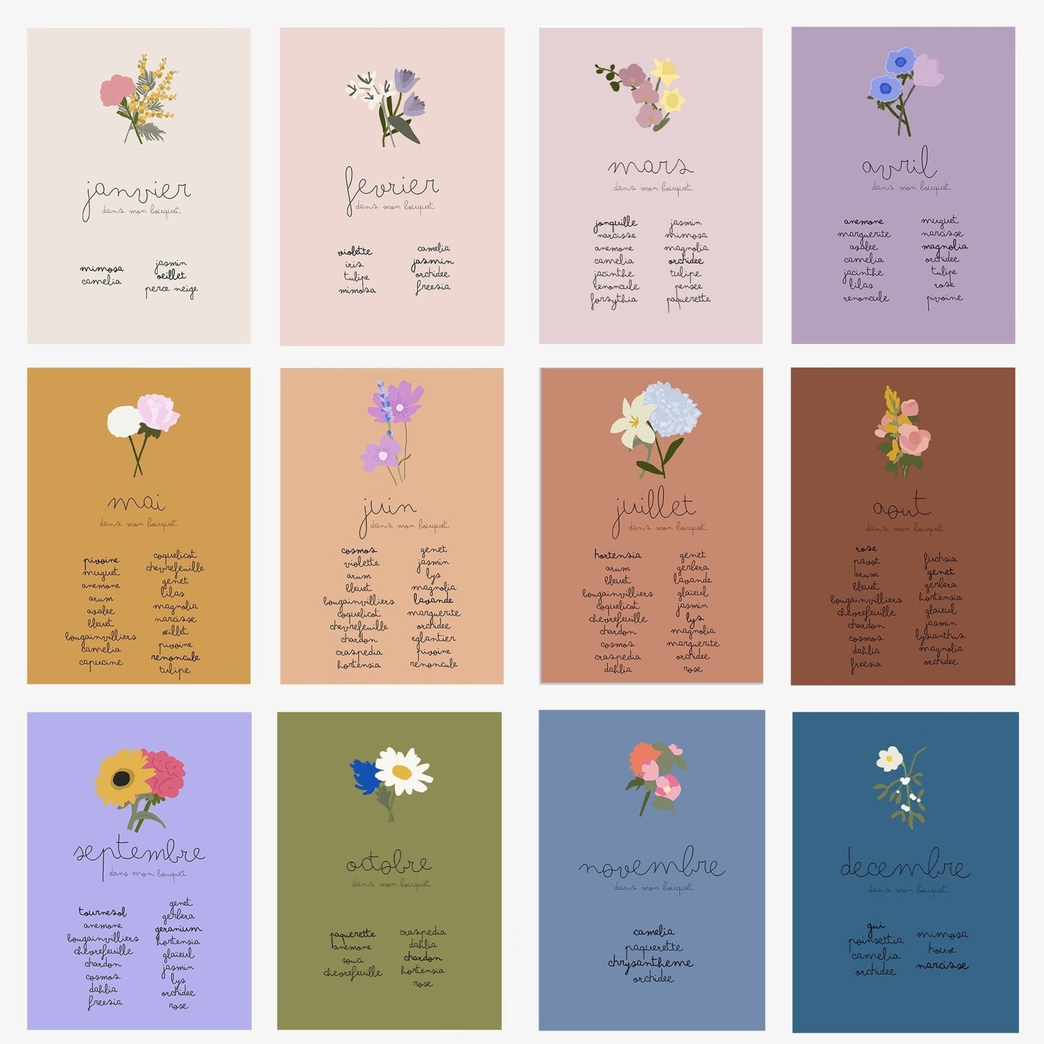CALENDRIER DE FLORAISON – 12 MOIS EN FLEURS le papier graphique - Lili Margaret