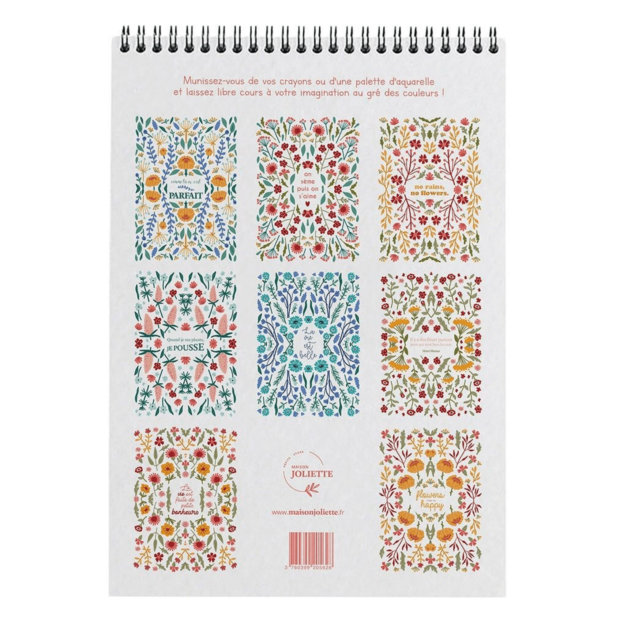 Carnet de coloriage A4 Petits Bonheurs - Illustrations fleuries - Lili Margaret