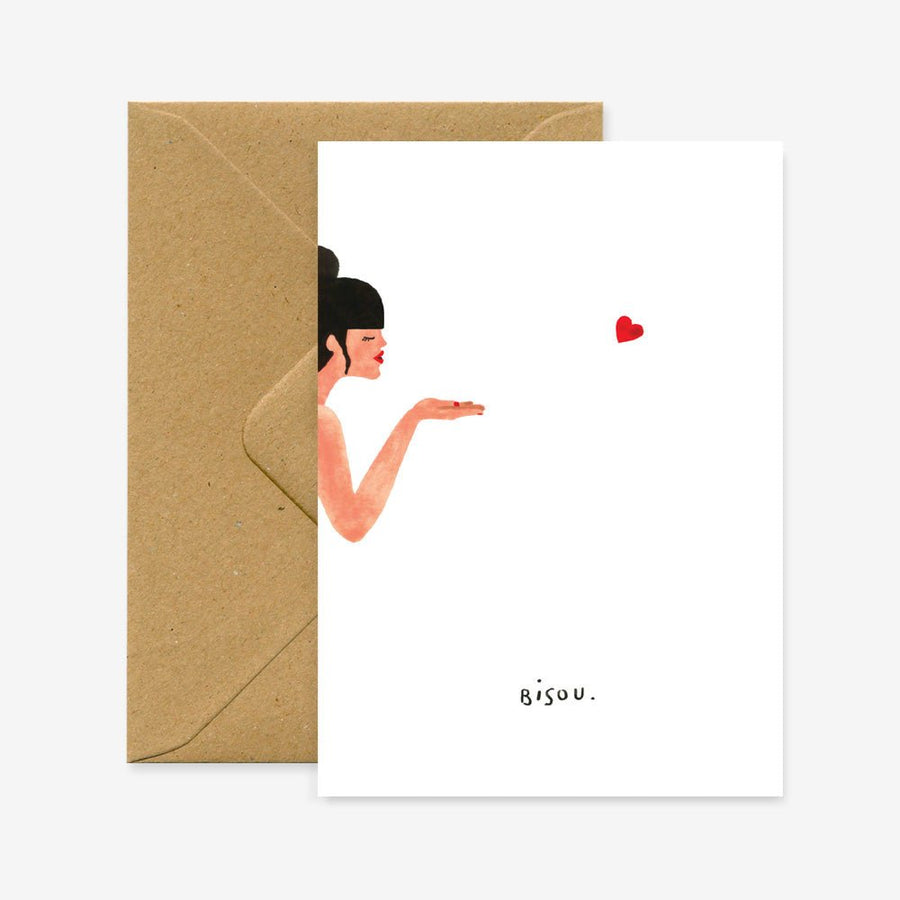 Carte de vœux amour Bisou avec cœur rouge