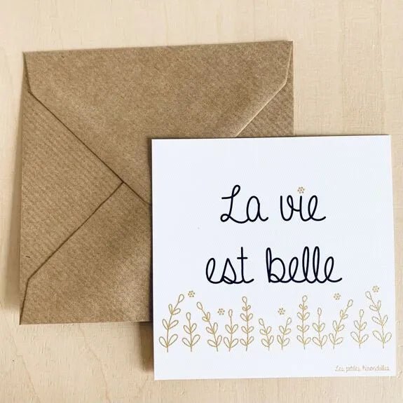 CARTE & ENVELOPPE "LA VIE EST BELLE" - Les petites hirondelles - Lili Margaret