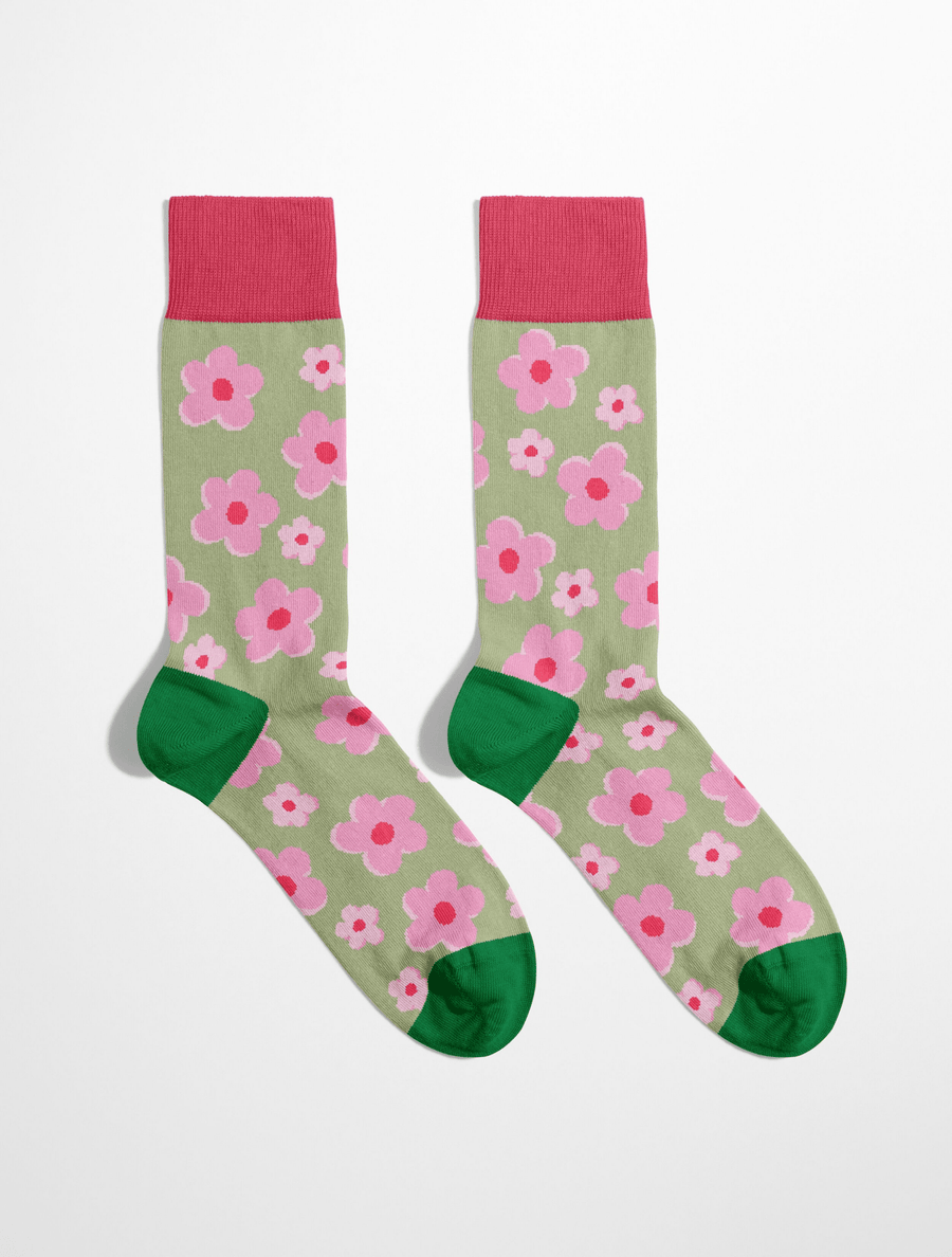 Chaussettes homme à fleurs - Rose et vert pastel