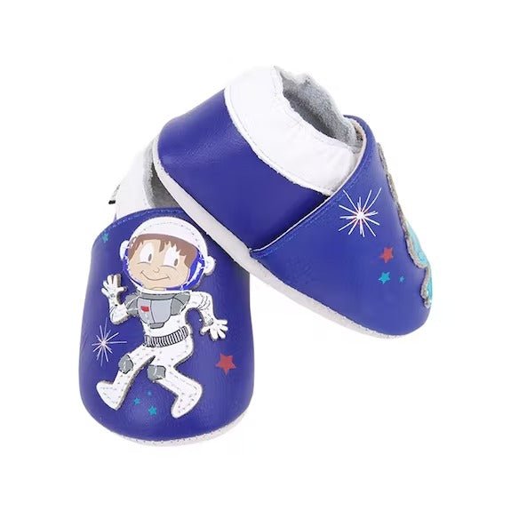 CHAUSSONS BÉBÉ et ENFANT EN CUIR SOUPLE SPATIONAUTE - Lait et Miel - Lili Margaret