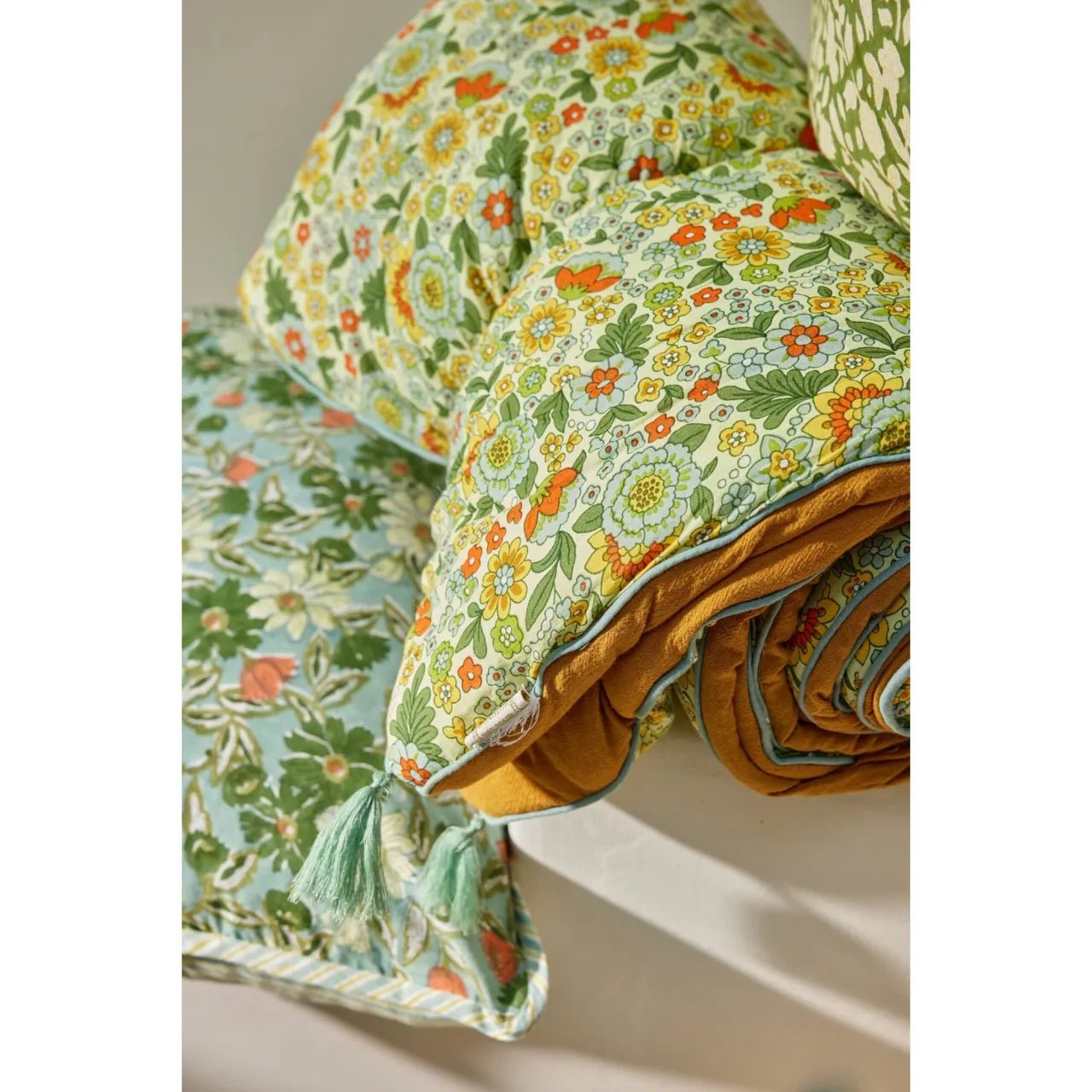 COURTEPOINTE BOUTIS IMPRIMÉ FLEURS AMAIA LIME - Bonheur du Jour - Lili Margaret