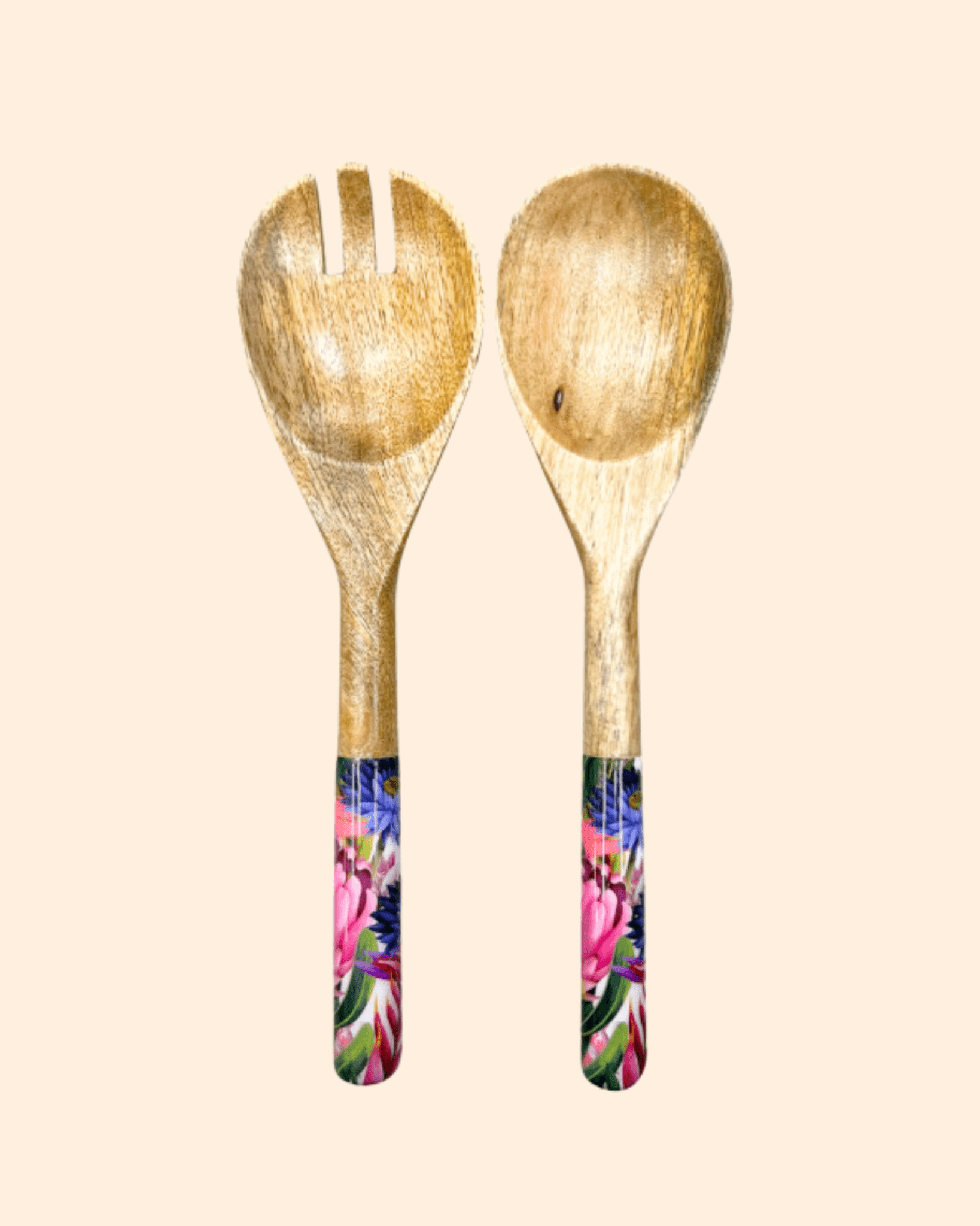 Couverts à salade en bois fleurs tropicales - by room - Lili Margaret