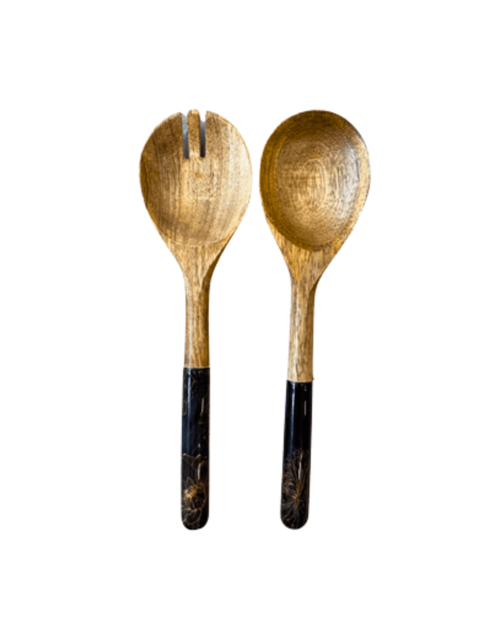 Couverts à salade en manguier chrysantemum black - by room - Lili Margaret