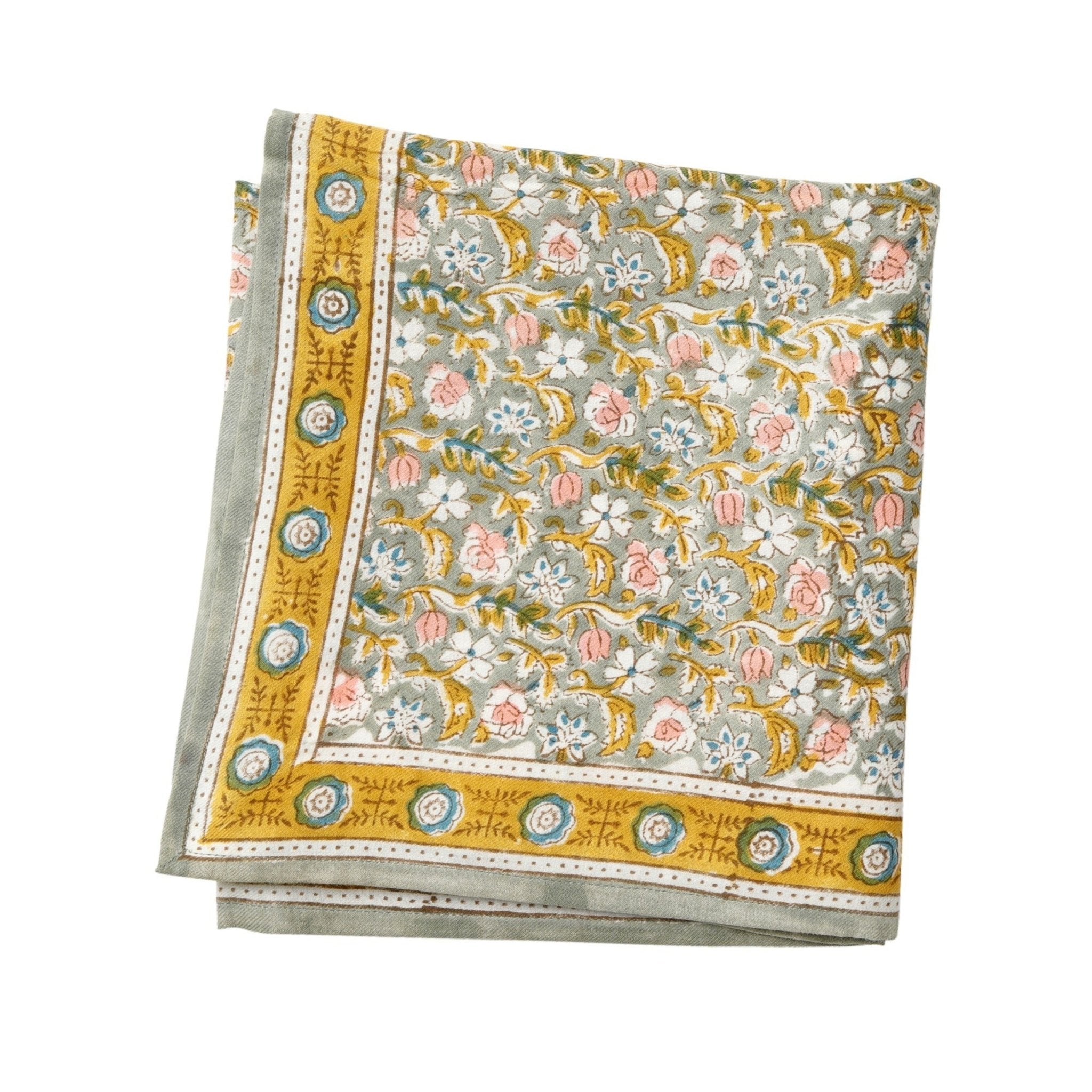 FOULARD FEMME IMPRIMÉ FLEURS INDIENNES ABSYNTHE VERT DE GRIS - Bonheur du Jour - Lili Margaret