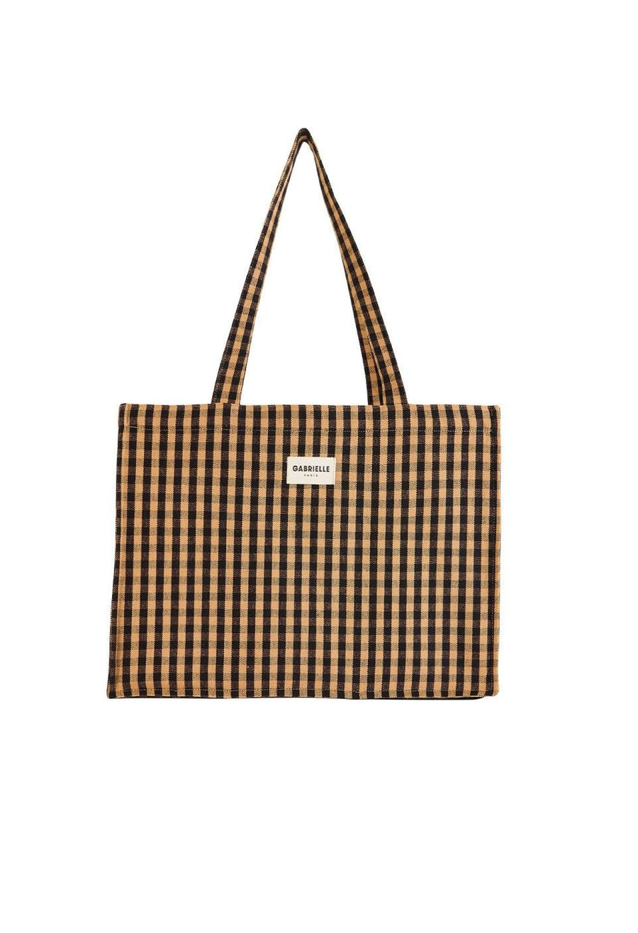 Sac cabas femme 24H en coton Vichy Café
