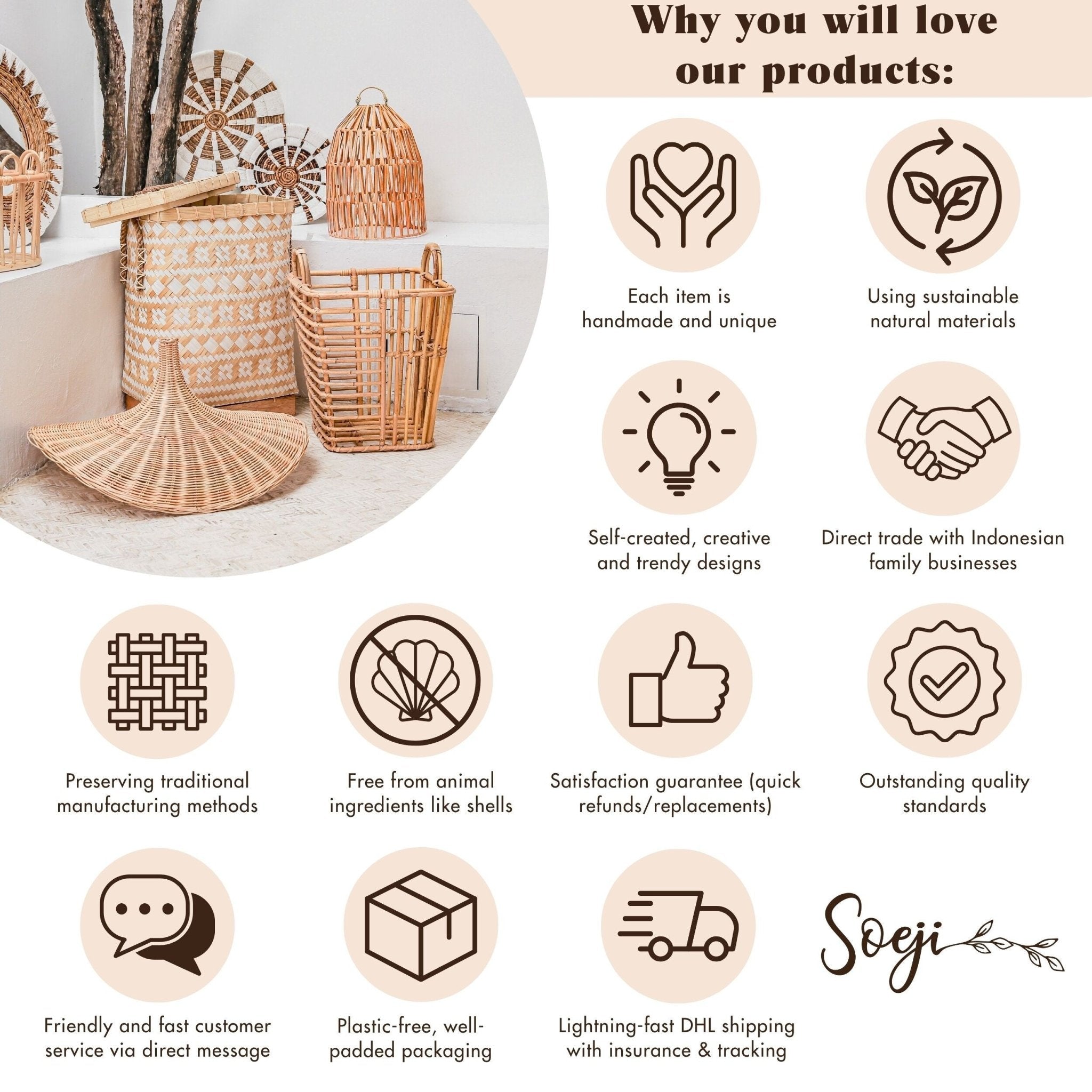 GRAND PANIER À LINGE ROND FAIT MAIN EN ROTIN NATUREL - Soeji - Lili Margaret