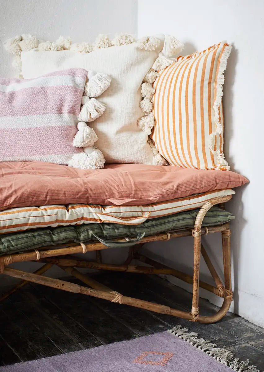 Housse de coussin rayée avec franges en coton - Madam Stoltz