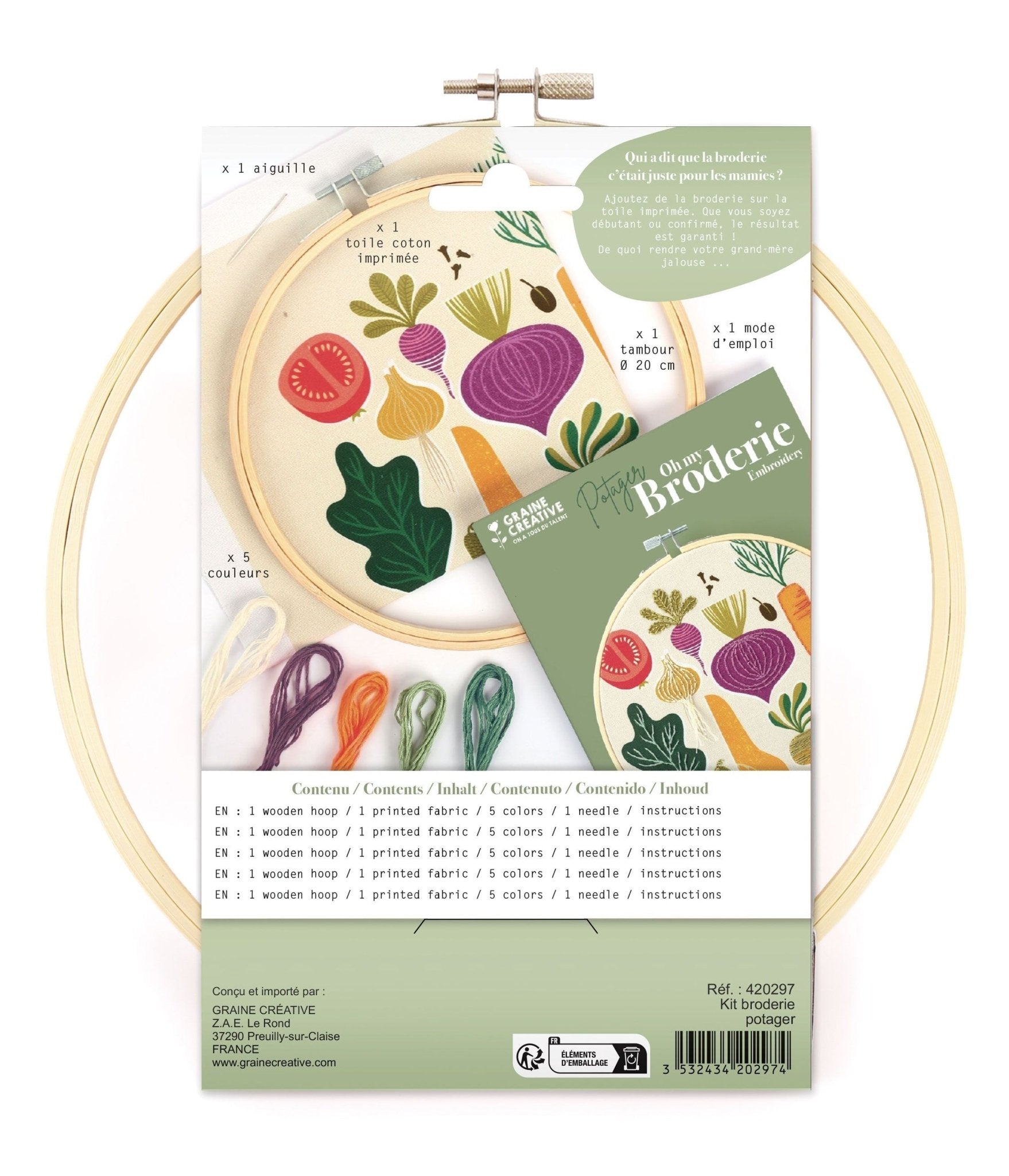 KIT BRODERIE DÉBUTANT – MOTIF POTAGER Ø20CM - Lili Margaret