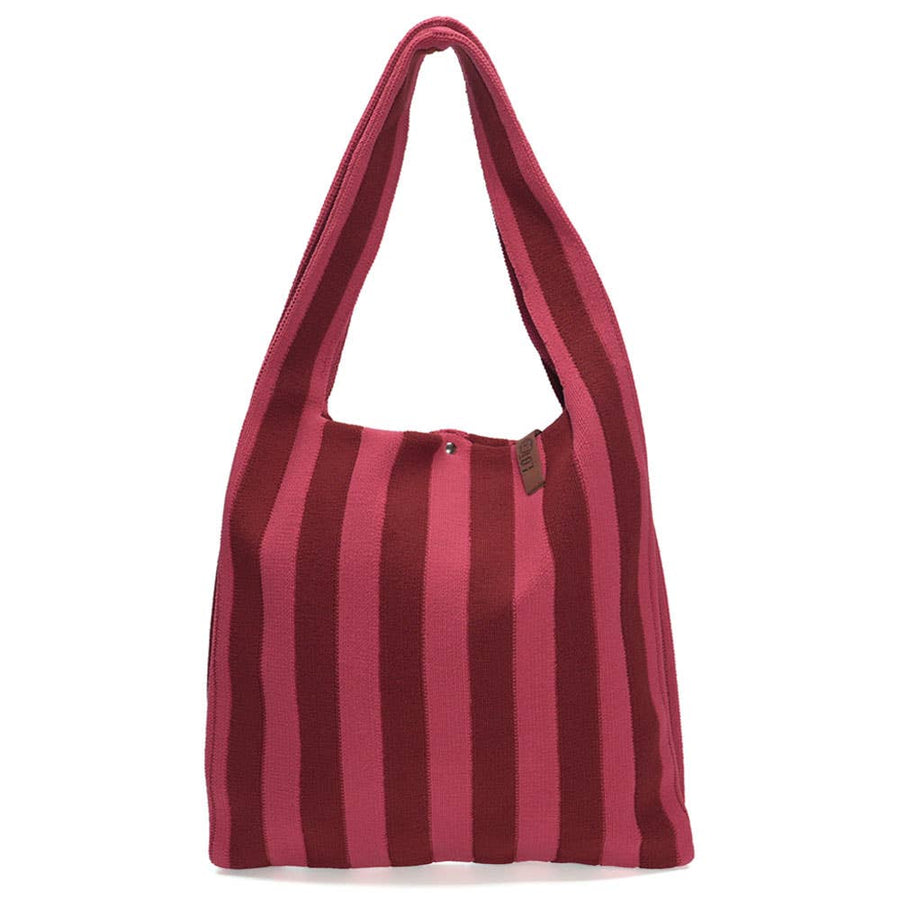 Sac cabas en tricot Lois rayé bordeaux