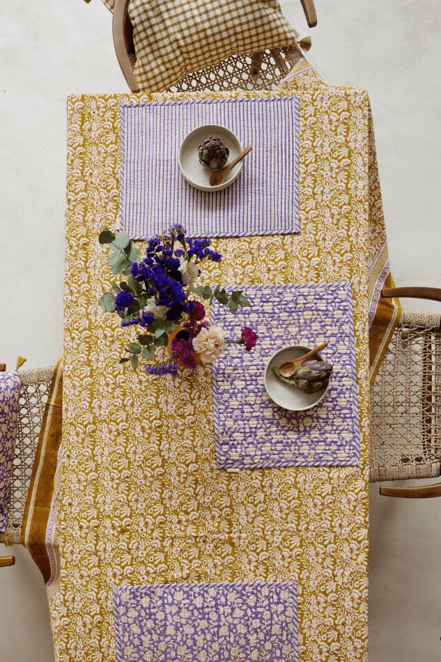 Nappe bohème imprimée fleurs indiennes Iris Olive - bonheur du jour - Lili Margaret