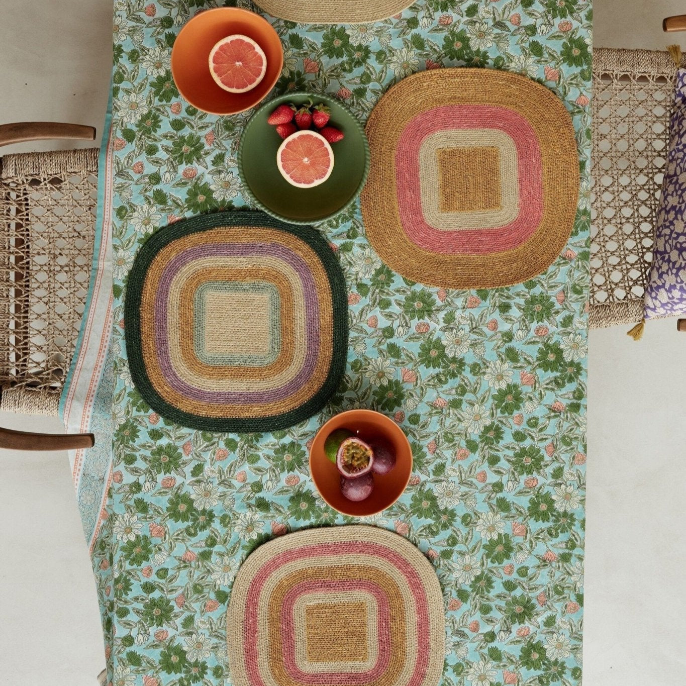 NAPPE IMPRIMÉ FLEURS INDIENNE MEERA BLUE GREEN - Bonheur du Jour - Lili Margaret