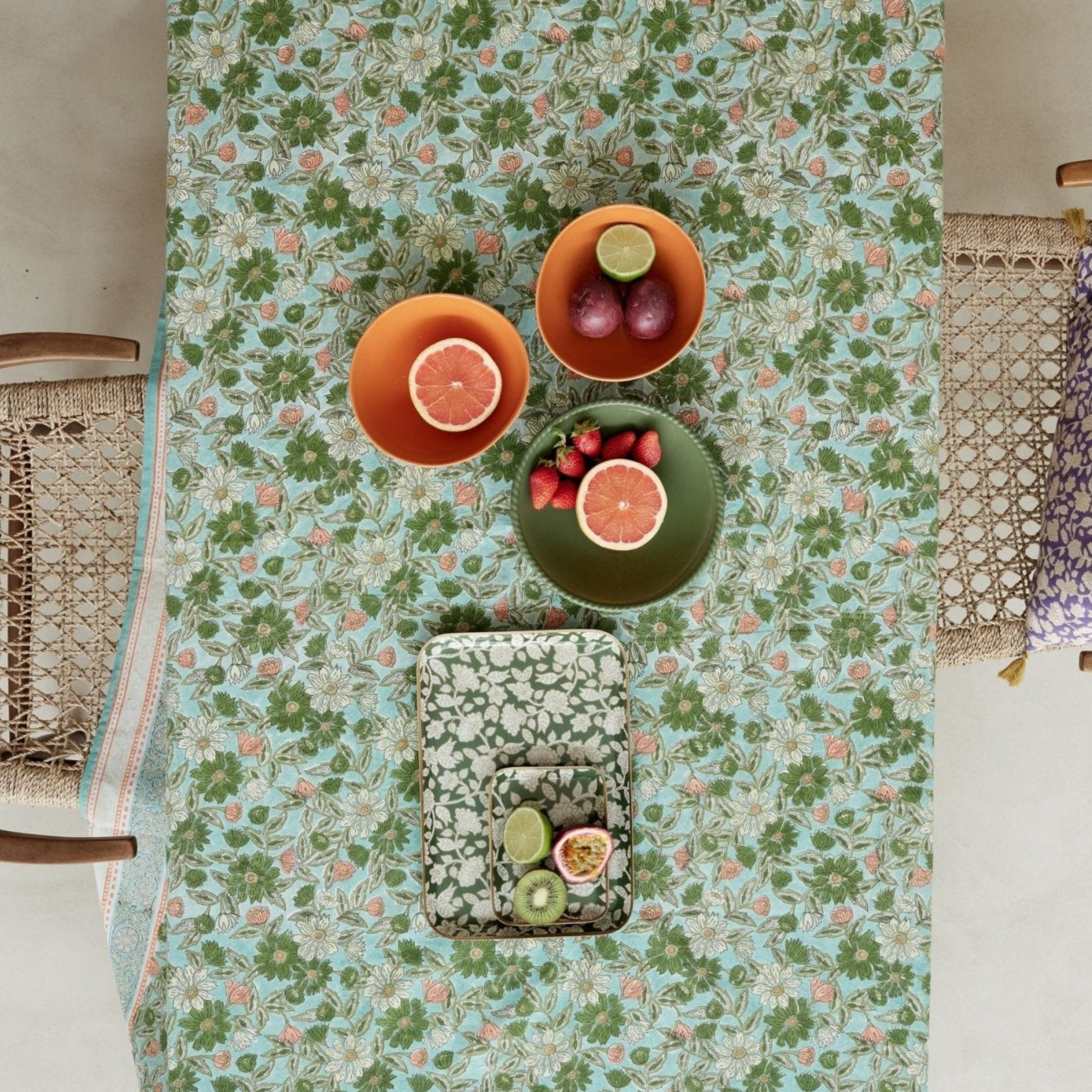 NAPPE IMPRIMÉ FLEURS INDIENNE MEERA BLUE GREEN - Bonheur du Jour - Lili Margaret