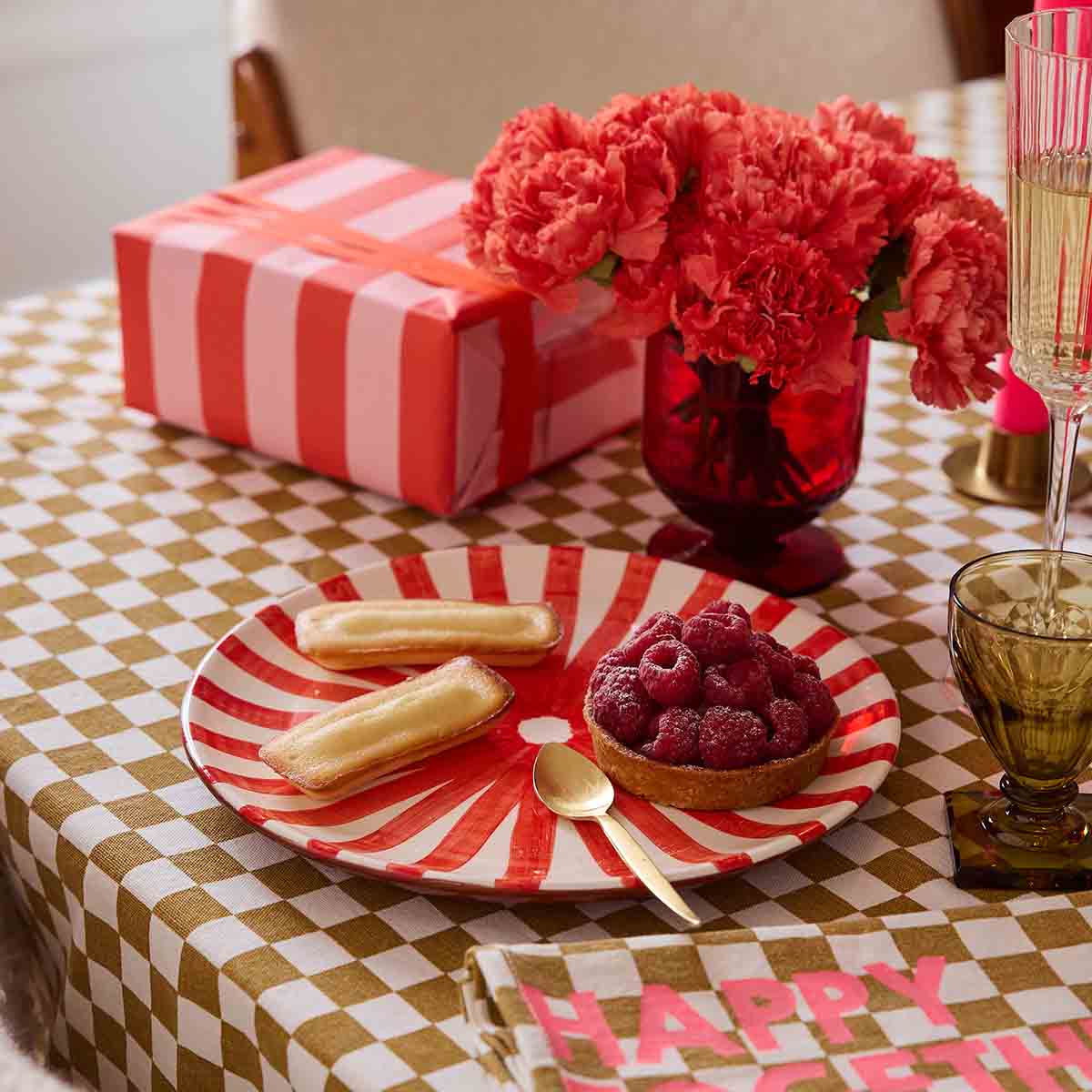 Nappe tissu damier caramel – Rose in April - Lili Margaret