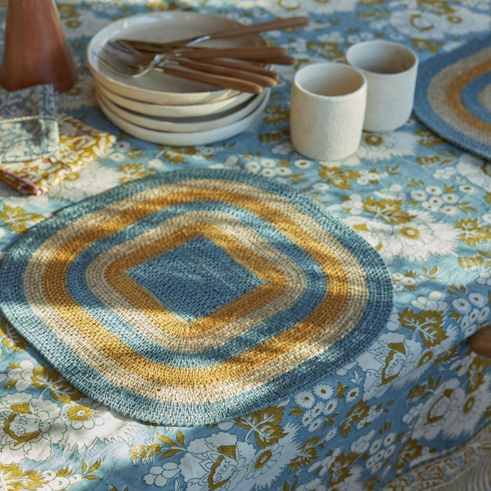 Nappe vishnu blue imprimée fleurs indiennes - Bonheur du Jour - Lili Margaret