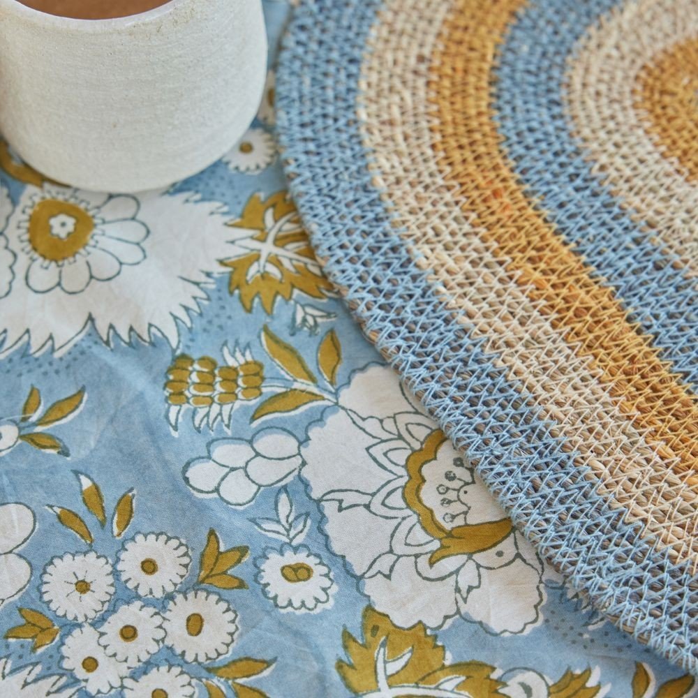 Nappe vishnu blue imprimée fleurs indiennes - Bonheur du Jour - Lili Margaret