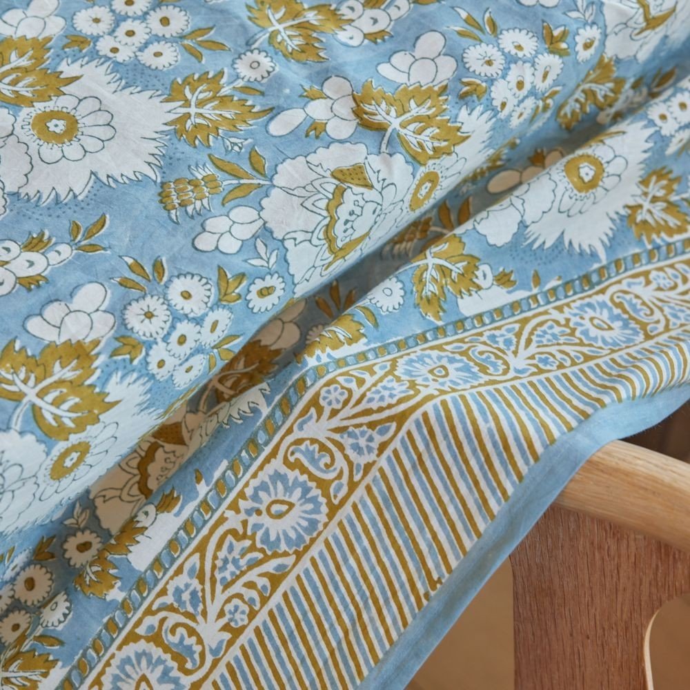 Nappe vishnu blue imprimée fleurs indiennes - Bonheur du Jour - Lili Margaret