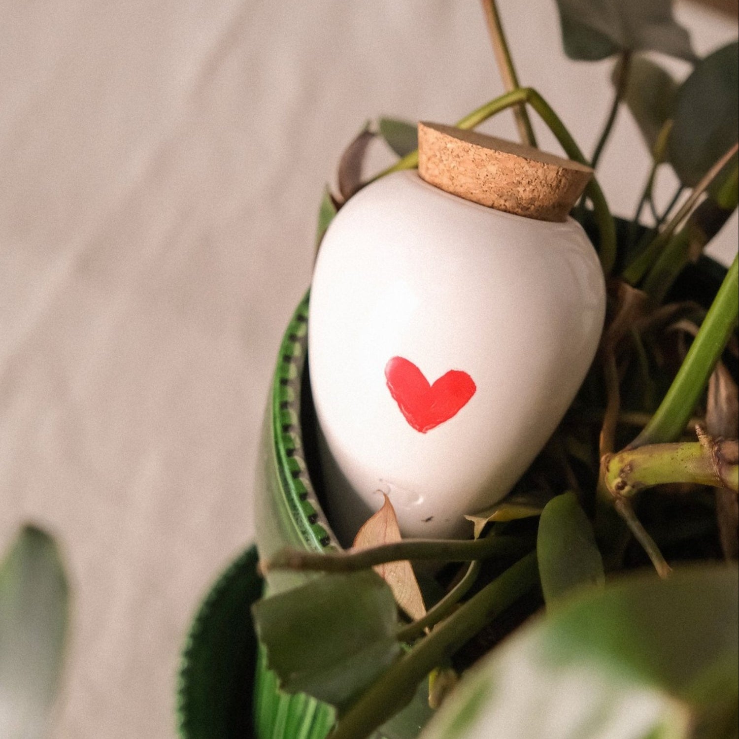 olla en céramique avec cœur pour l’arrosage des plantes d’intérieur – lifestyle écoresponsable par Lili Margaret