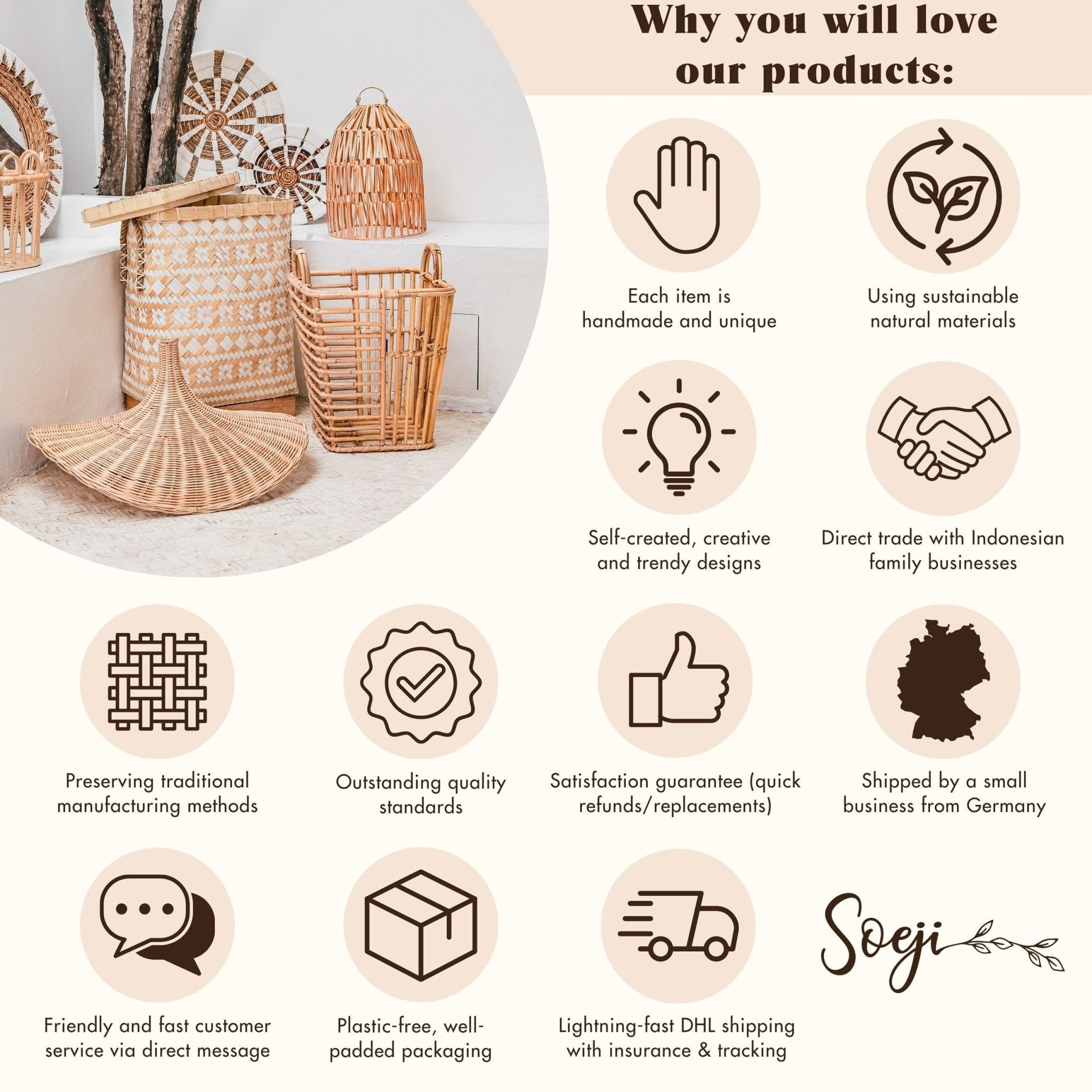 PANIER DE RANGEMENT DÉCORATIF MAJALENGKA NATUREL EN FIBRE DE BANANIER ET JONC DE MER - Soeji - Lili Margaret