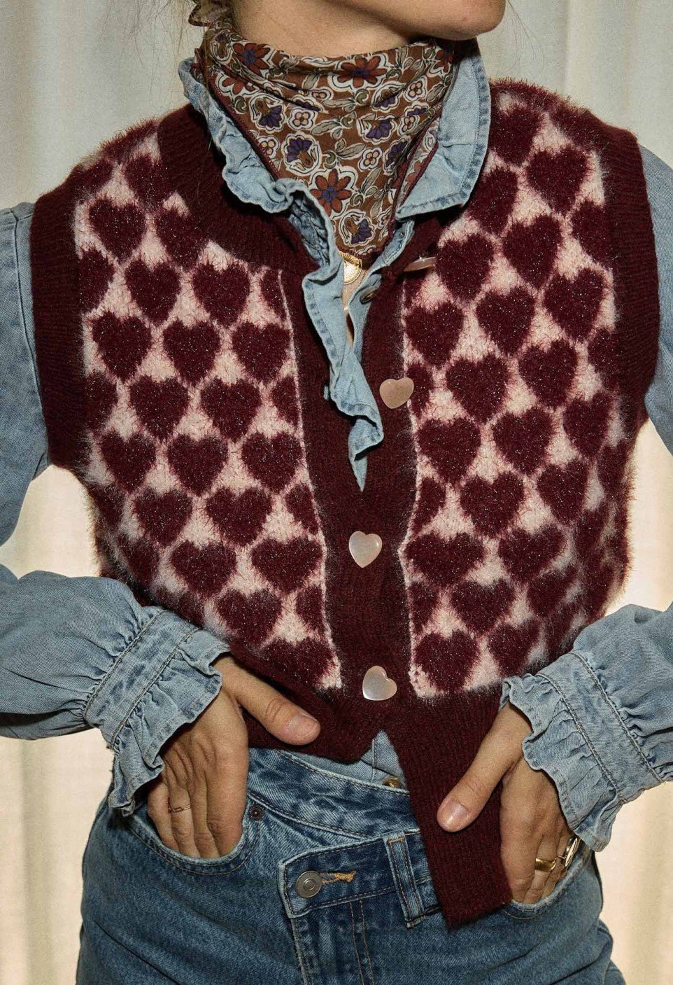 Petit foulard femme bijou rubis en coton imprimé - Gabrielle Paris - Lili Margaret