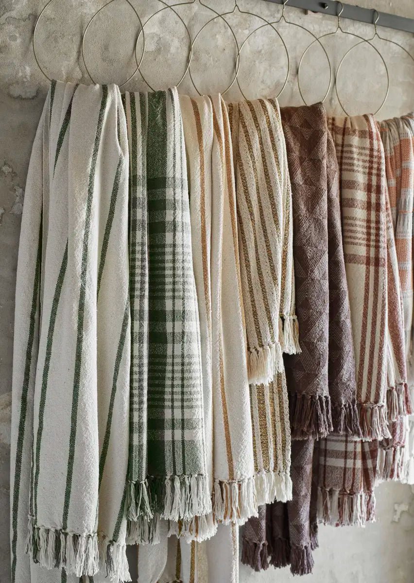 PLAID À RAYURES BLANC CASSÉ EN COTON RECYCLÉ - Madam Stoltz - Lili Margaret