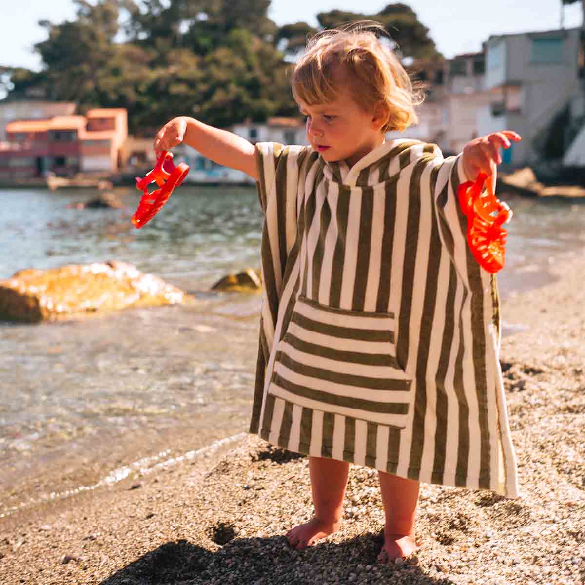 Poncho de bain enfant kaki à rayures - Rose in April - Lili Margaret