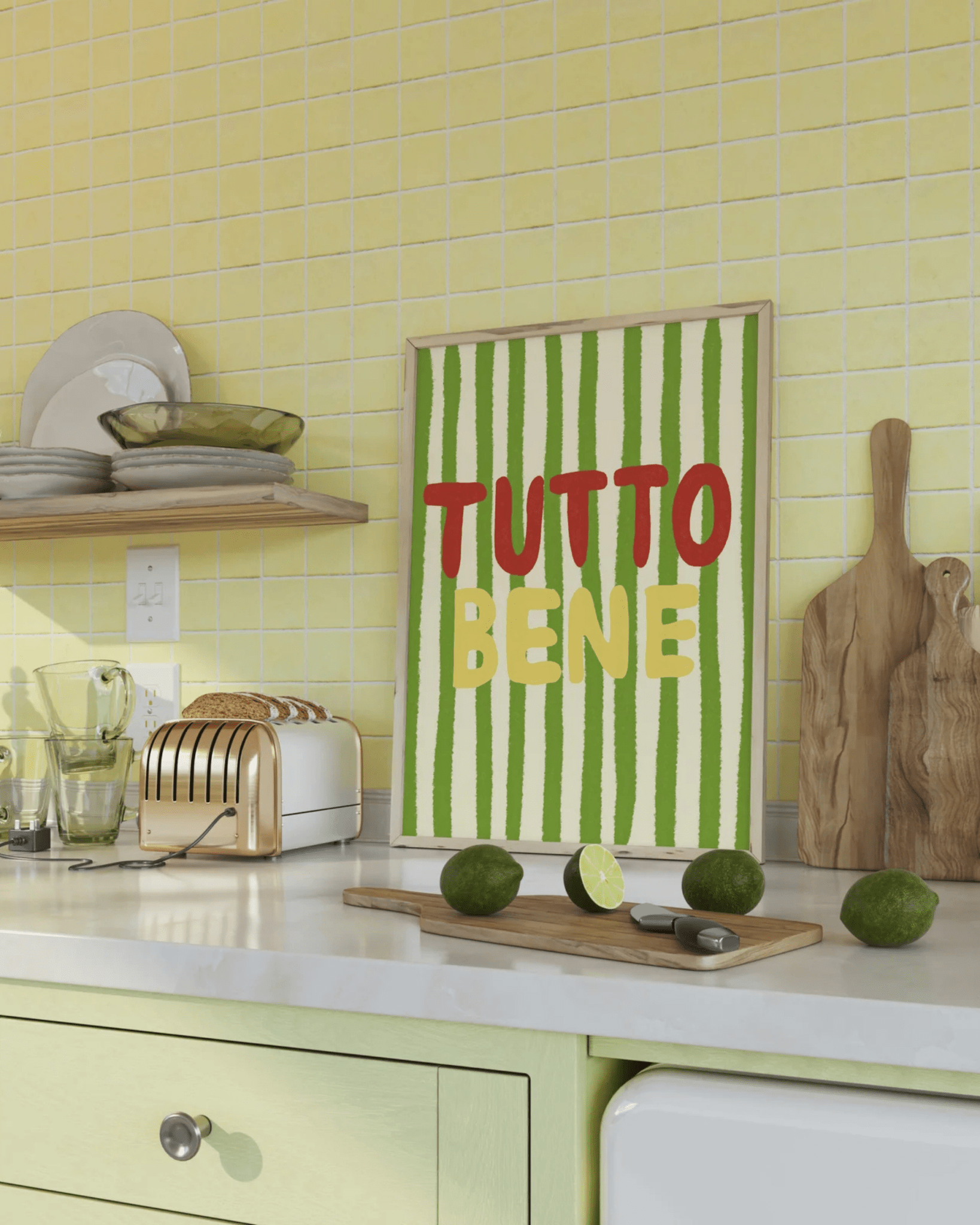 POSTER MURAL RAYURES COLORÉES ITALIE TUTTO BENE - Lili Margaret