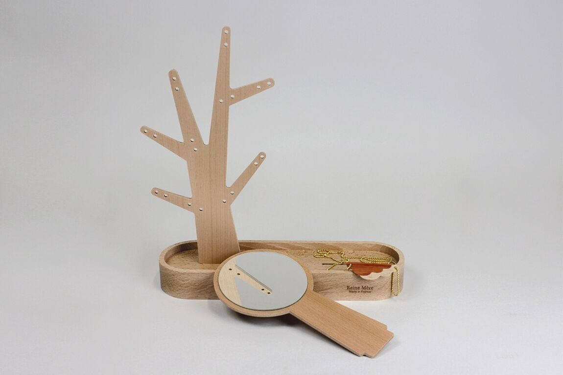 RANGE BIJOUX ET MIROIR EDEN EN BOIS DE HÊTRE - Reine Mère - Lili Margaret