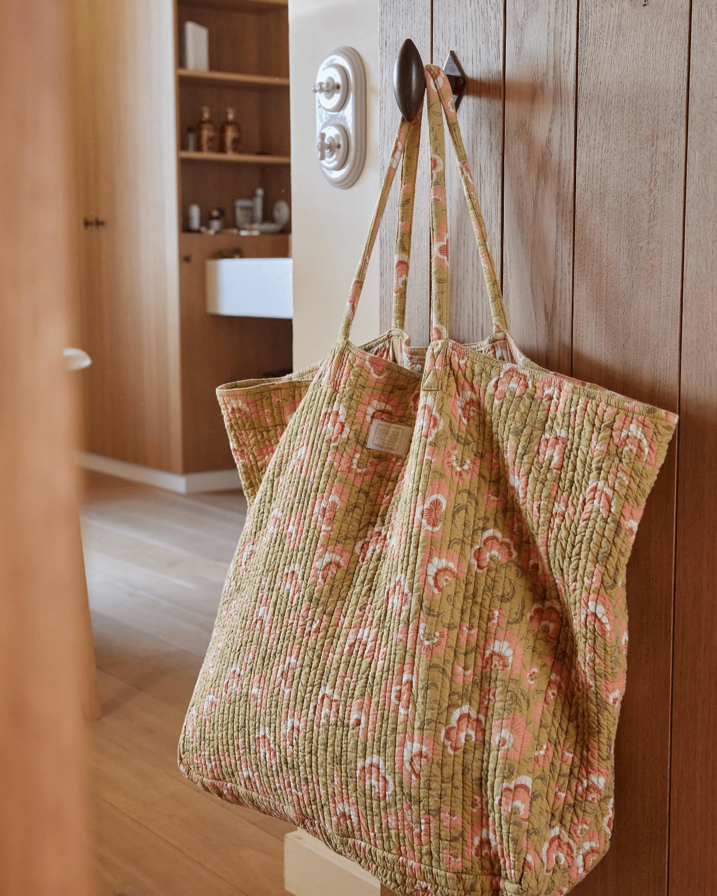 SAC CABAS MATELASSÉ IMPRIMÉ BOHÈME GANESH OLIVE - Bonheur du Jour - Lili Margaret