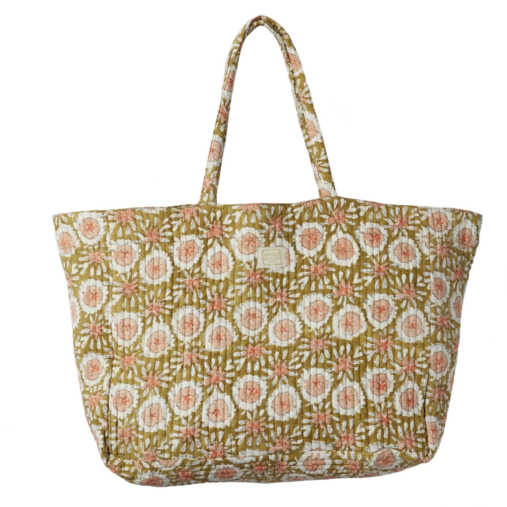 SAC CABAS TISSU IMPRIMÉ FLEURS BOHÈME MARGOTTE OLIVE - Bonheur du Jour - Lili Margaret