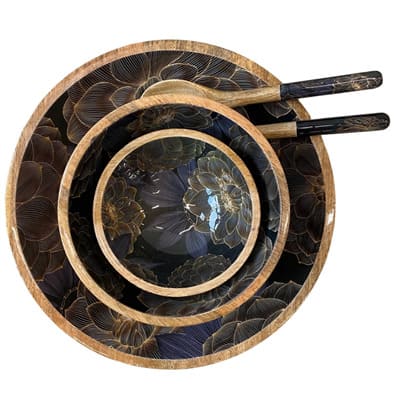 SALADIER BOIS DE MANGUIER Chrysantemum Black - By Room - Lili Margaret