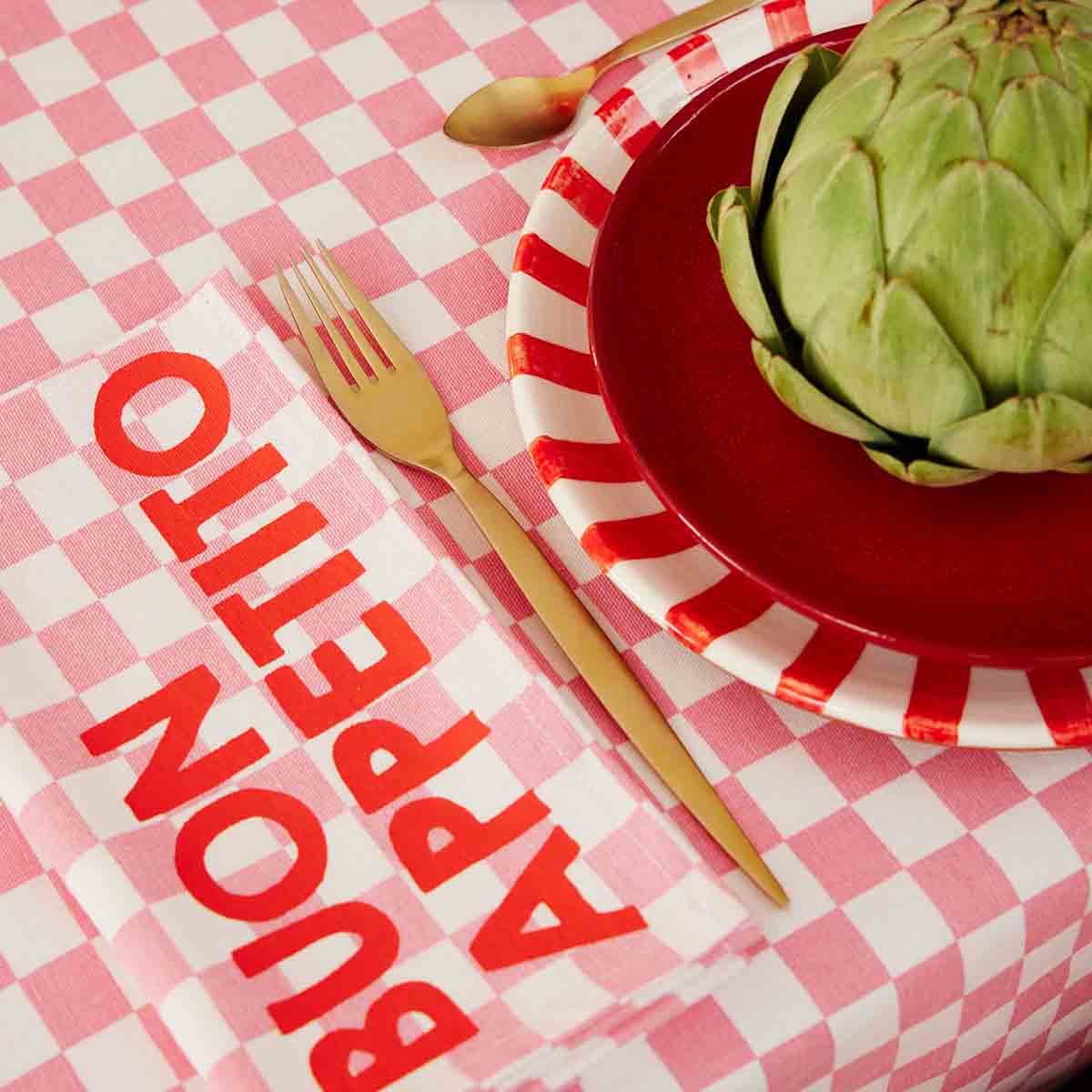 Serviette de table tissu damier rose - Lot de 2 Joséphine Buon Appetito - Lili Margaret