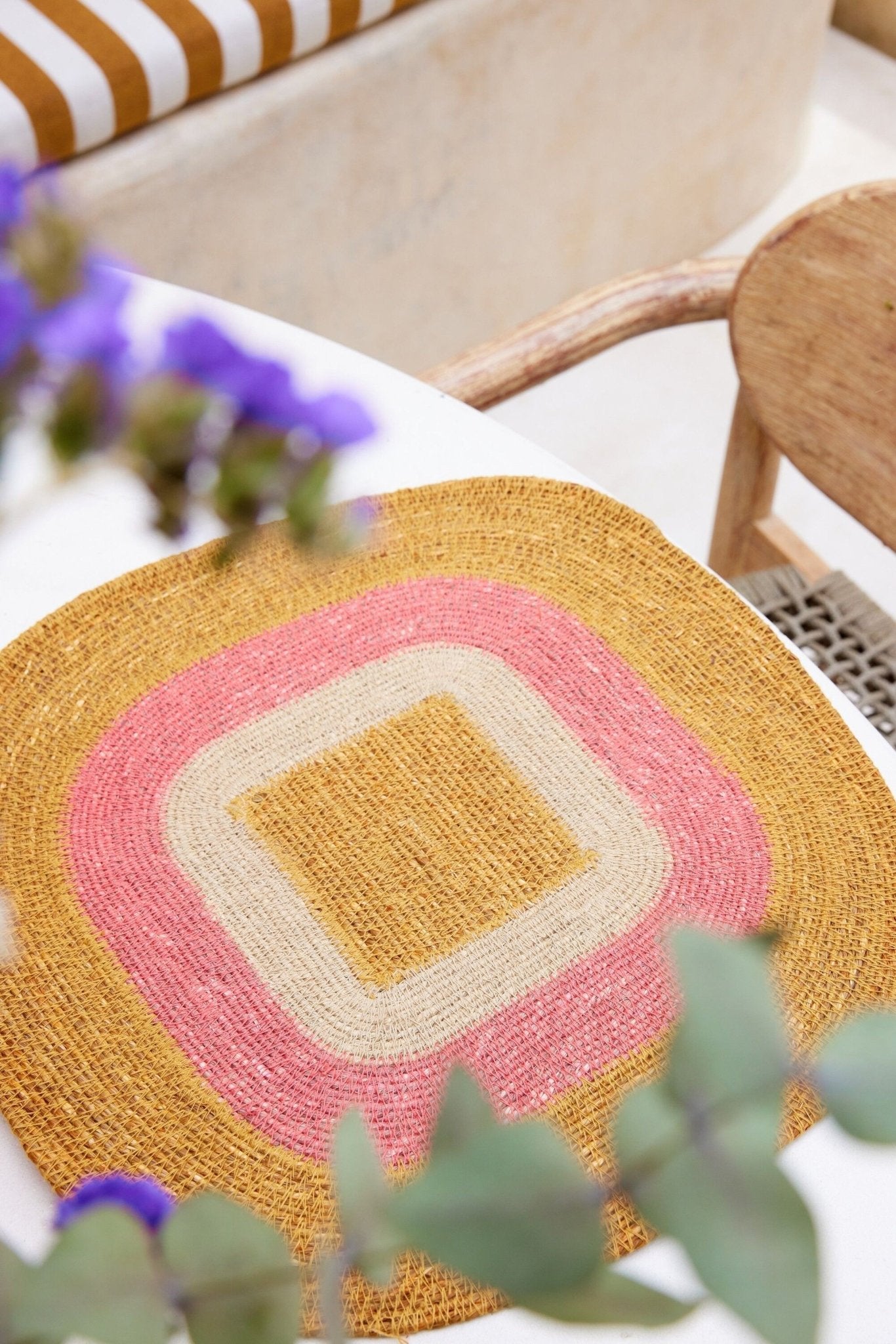 SET DE TABLE EN RAPHIA BOHÈME À RAYURES LARGES - ROSE ET CURRY | | Bonheur du jour - Lili Margaret
