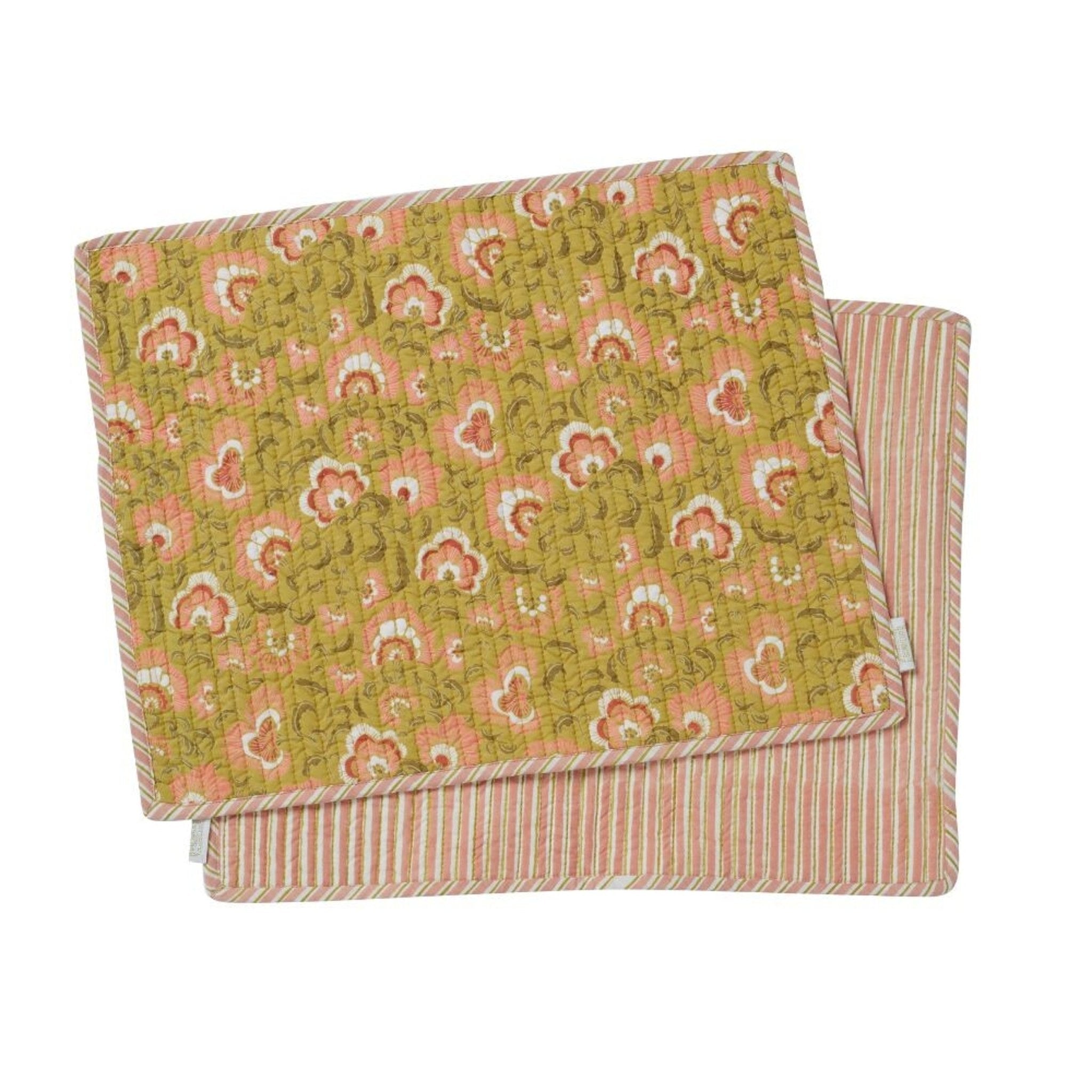 SETS DE TABLE EN COTON MATELASSÉ GANESH OLIVE – Lot de 2 | Bonheur du Jour - Lili Margaret