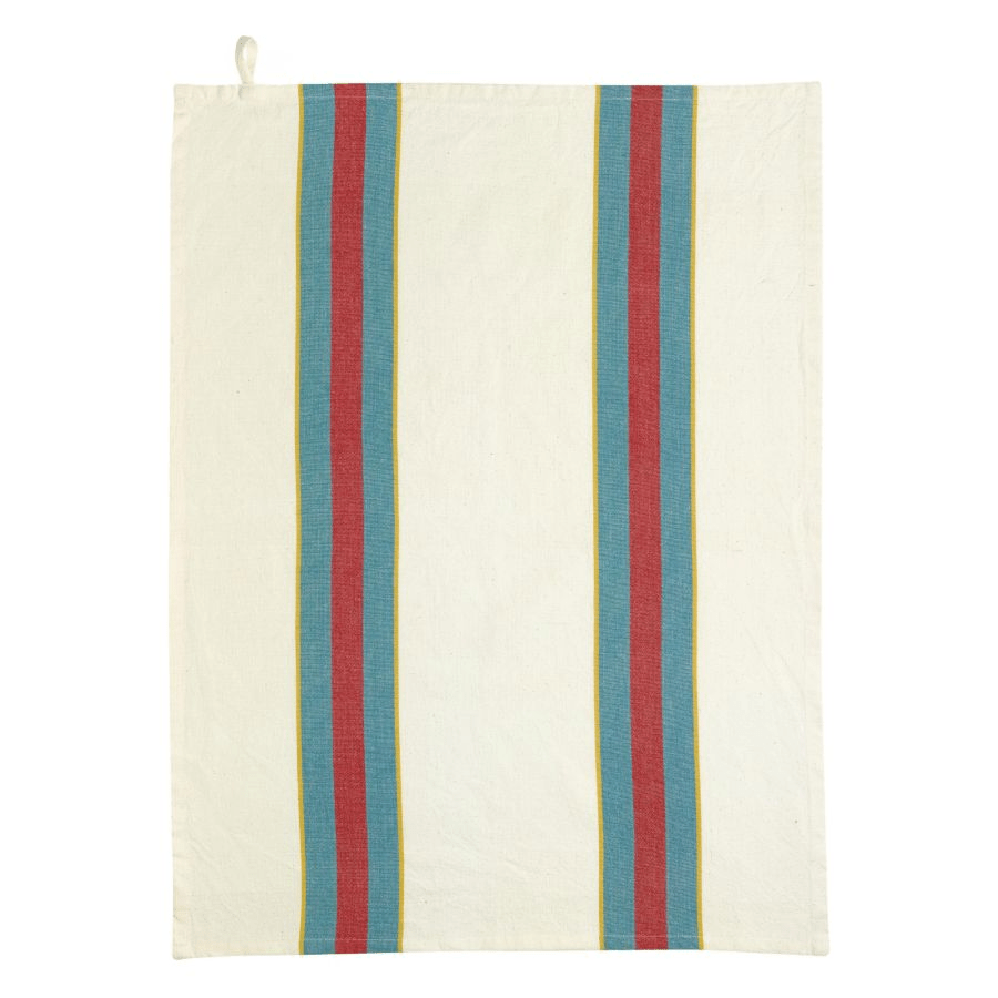 TORCHON COTON RECYCLÉ RAYURES BLEU NATUREL YUNA - Maison Vivaraise - Lili Margaret