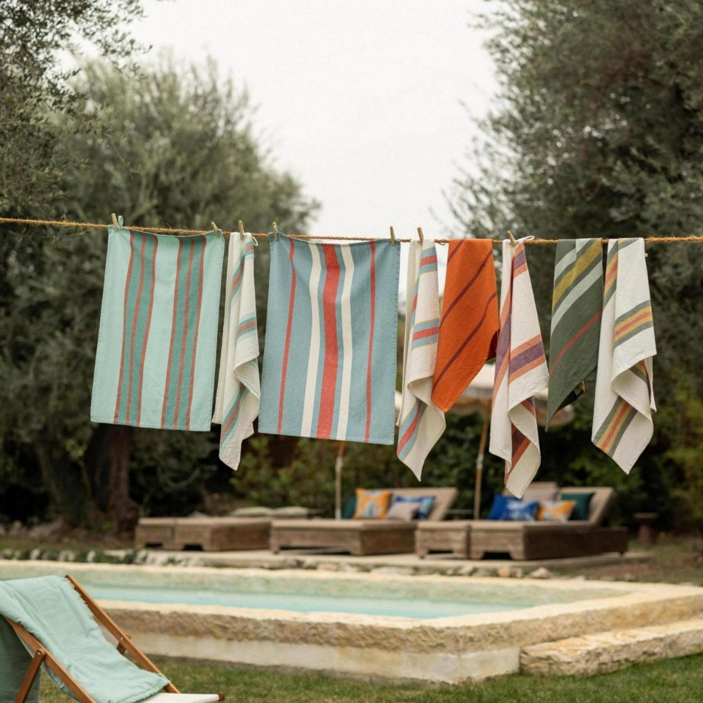 TORCHON COTON RECYCLÉ RAYURES VERT D&