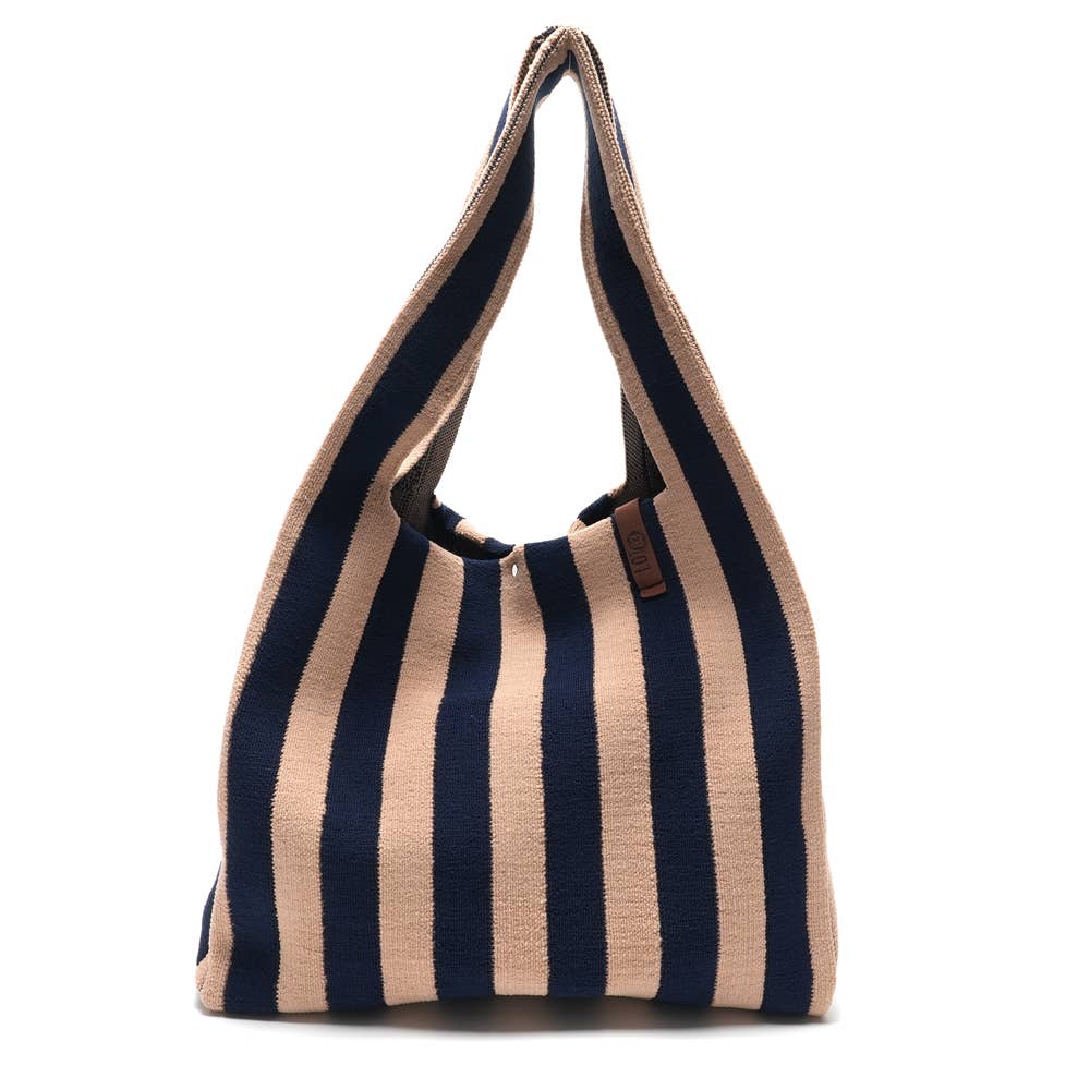 Sac cabas en tricot Lois rayé marine - LOT83