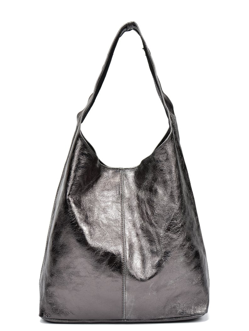 SAC EN CUIR HOBO NOIR ARGENTÉ - Sofia Cardoni