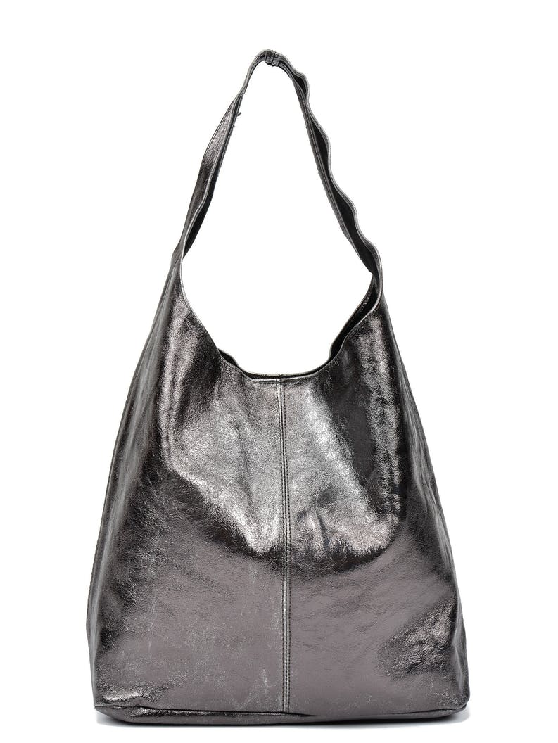 SAC EN CUIR HOBO NOIR ARGENTÉ - Sofia Cardoni