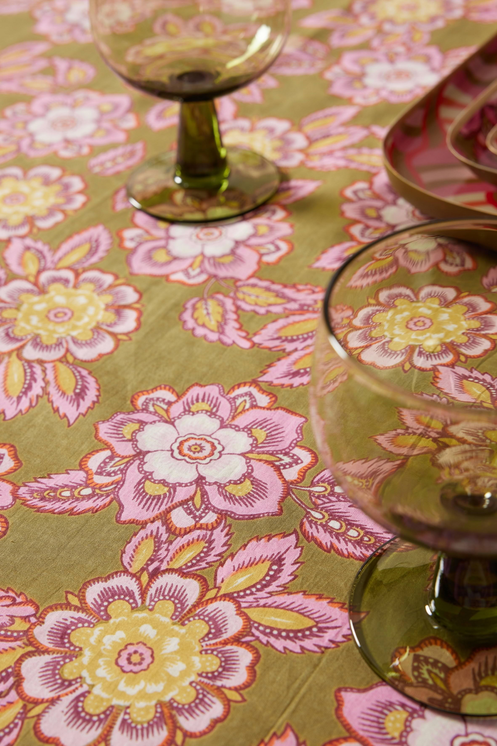 Nappe bohème Jakarta Olive imprimé floral