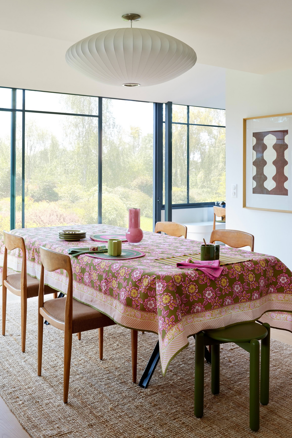 Nappe bohème Jakarta Olive imprimé floral