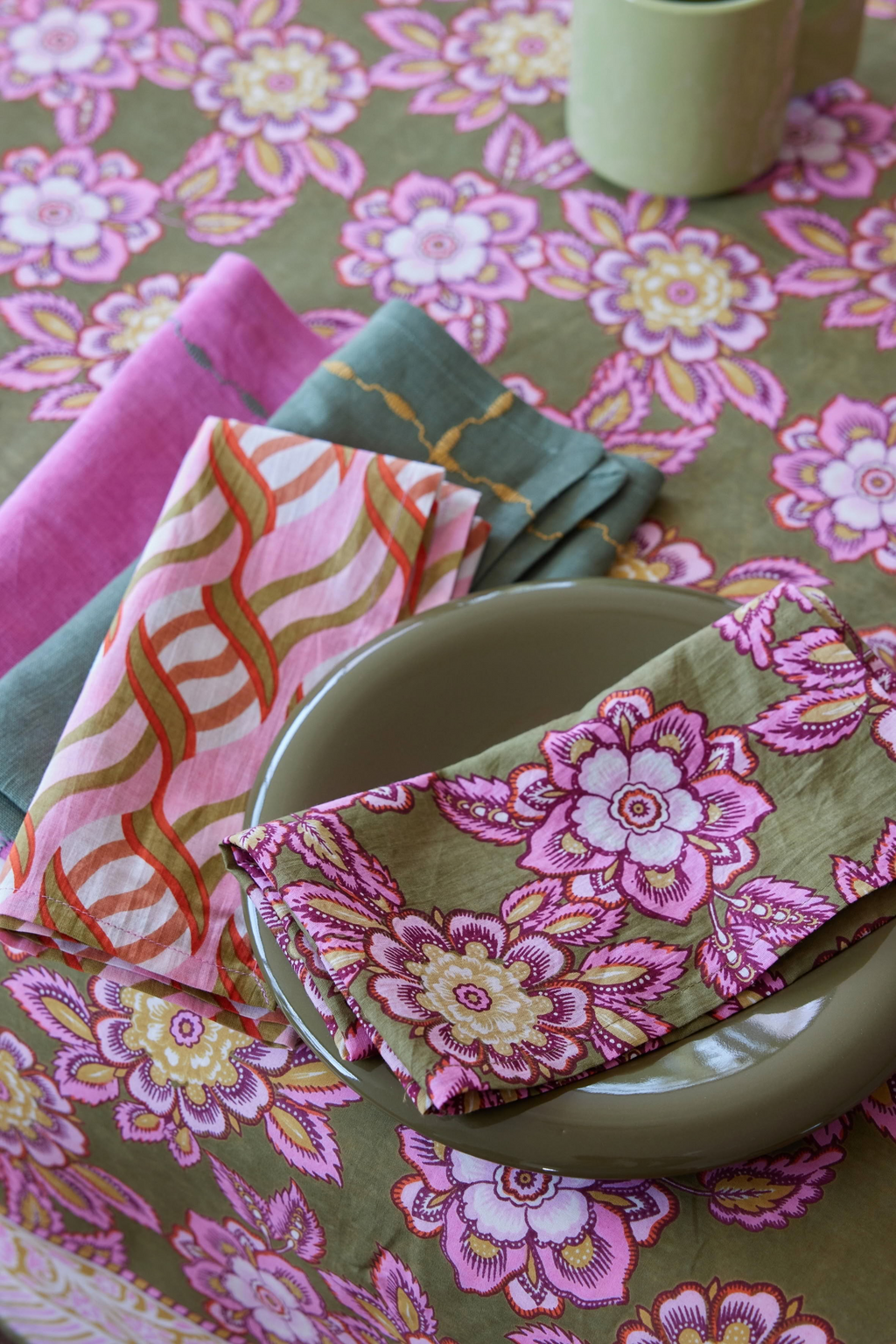 Nappe bohème Jakarta Olive imprimé floral