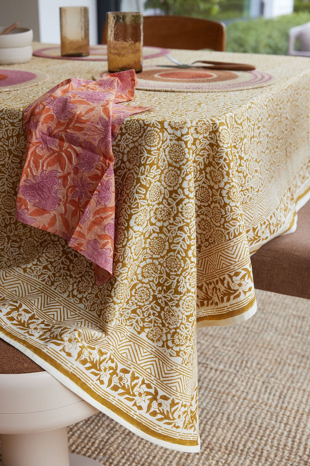 Nappe en coton block print Kamala Absynthe 170 x 300 cm - vue 10